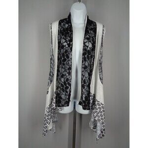 Anis.A Sleeveless Cardigan Vest Size Small White Black Mesh Lace Jersey New